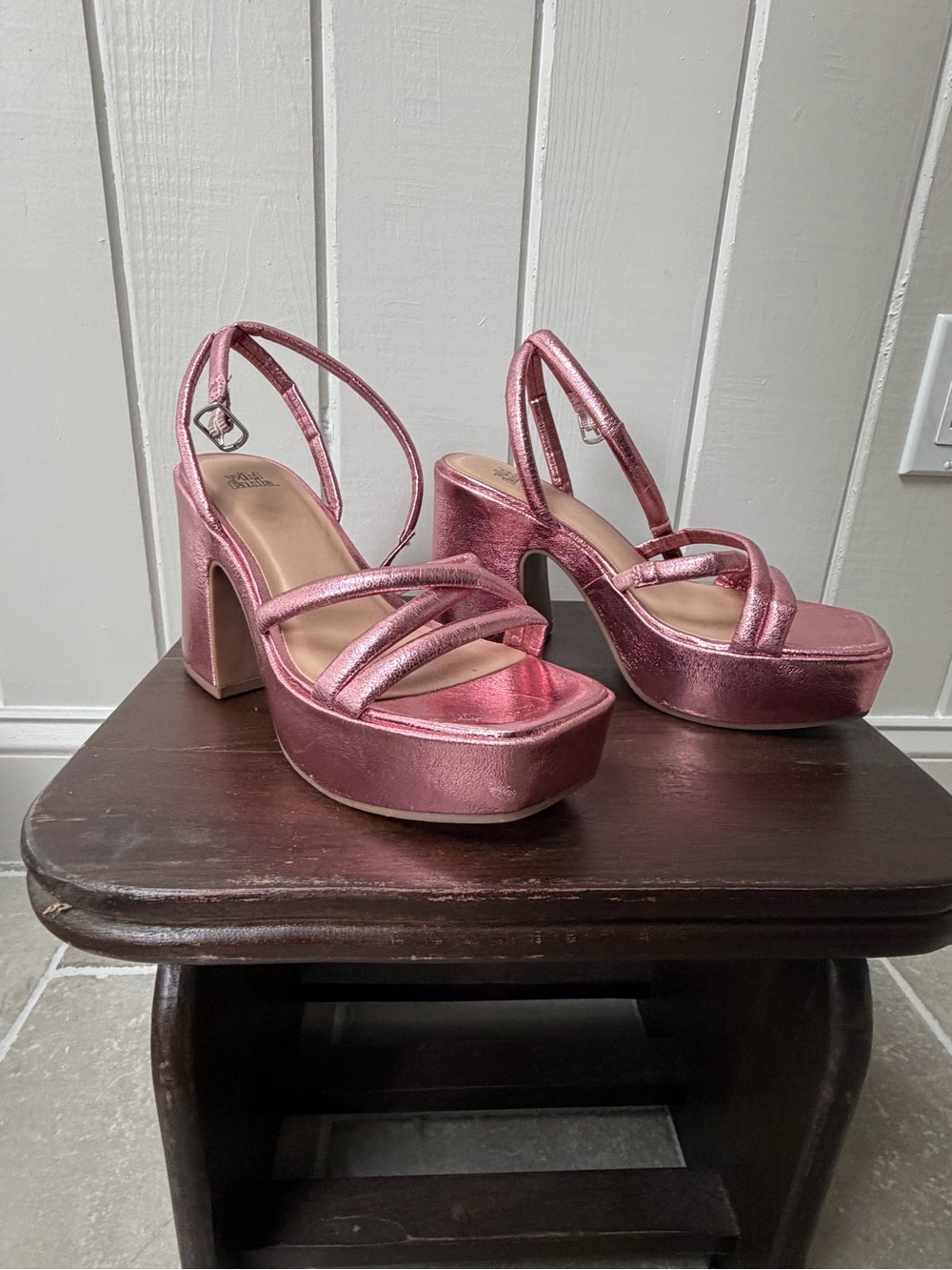 Metallic Pink Platform Block Heel Sandals